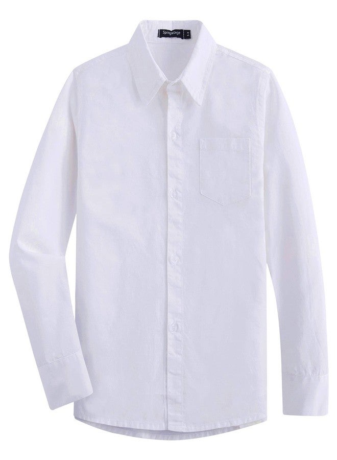 Spring&Gege Boys' Long Sleeve Woven Dress Shirt Formal School Uniform Button Down Shirt with Chest Pocket, White, 5-6 Years - Image 1